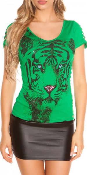 Sexy KouCla T-Shirt mit Tiger-Print und Rissen